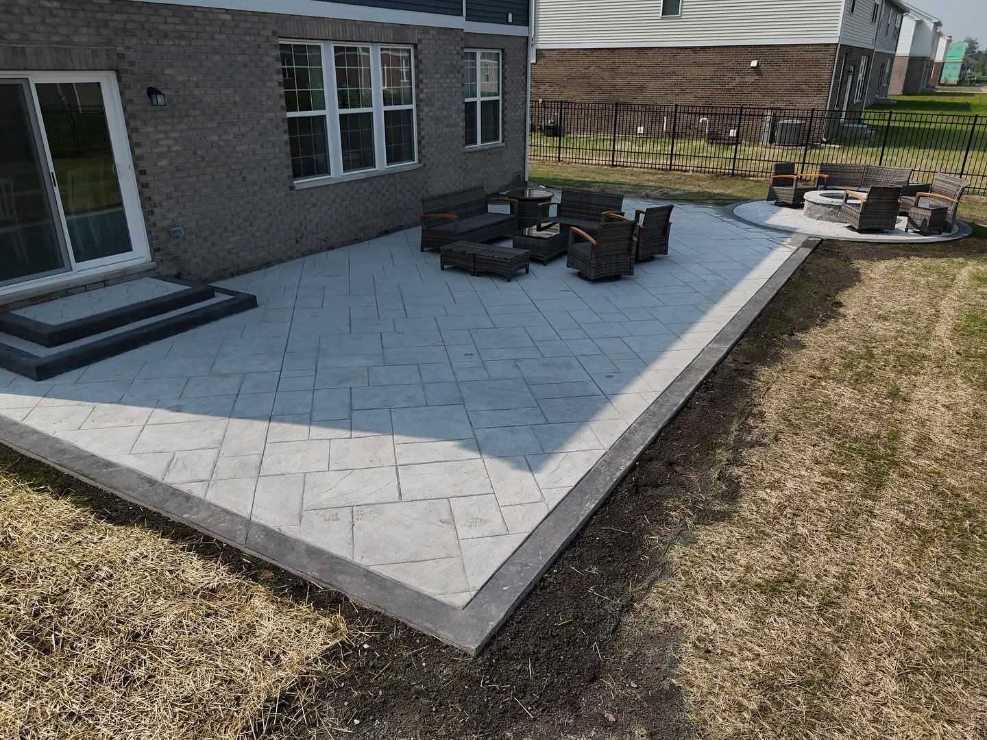 Decorative stamped concrete outdoor connection